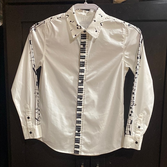 Stella McCartney Kids Piano Musical Note White Boys Dress Shirt size 10 - Picture 4 of 14